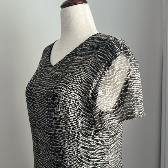 VTG Allison Taylor 100% Silk Dress Abstract Animal Print 90s Y2K Midi Size L - Picture 5 of 8